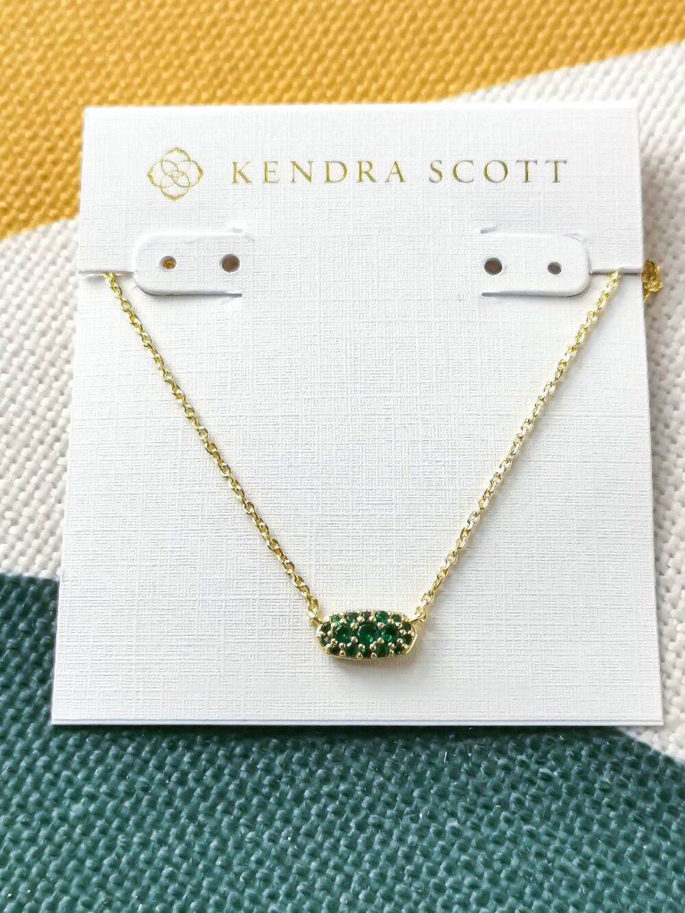 Kendra Scott Grayson Gold Green Crystal Pendant Necklace